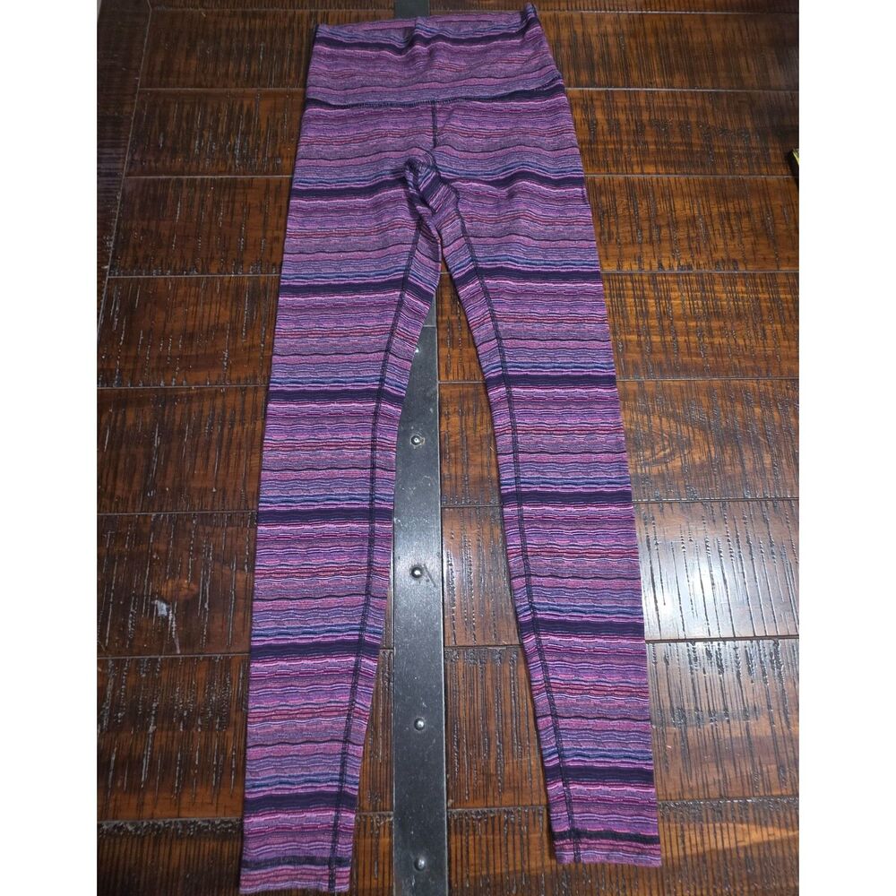 Lululemon Purple Pink Striped Space Dye Full Length Yoga Leggings Size 4